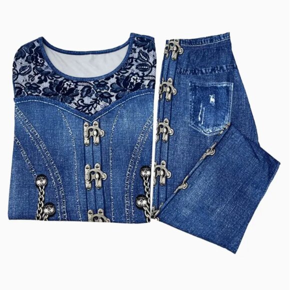 New! Corset Lace Faux Denim 2-Piece Set – Size 6 Medium – NWT - Picture 5 of 16